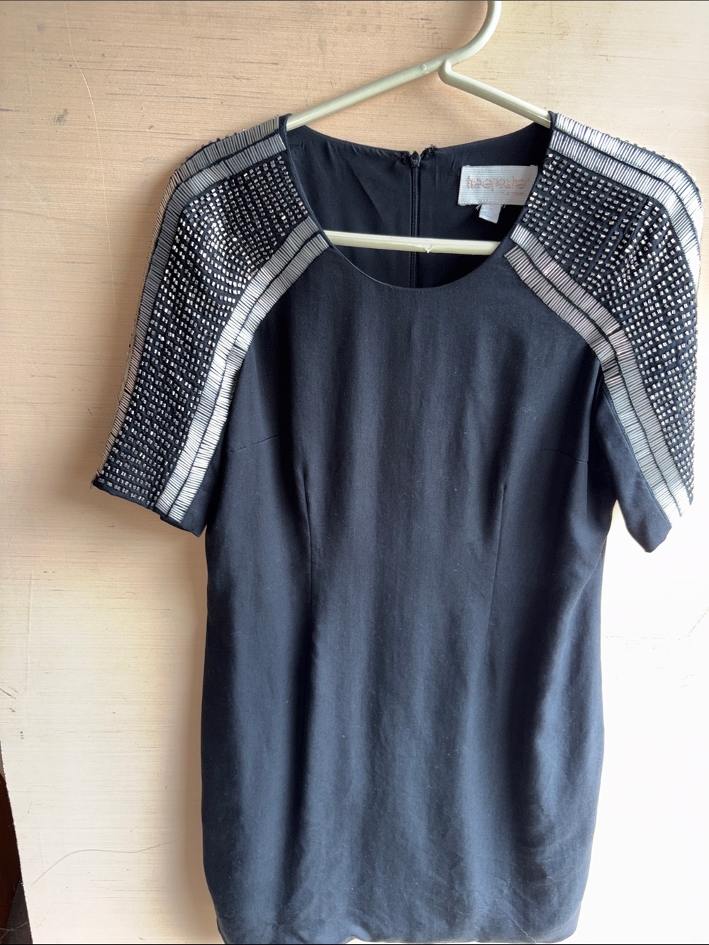 Keepsake Black mini dress with Silver Beaded Shoulder Detail